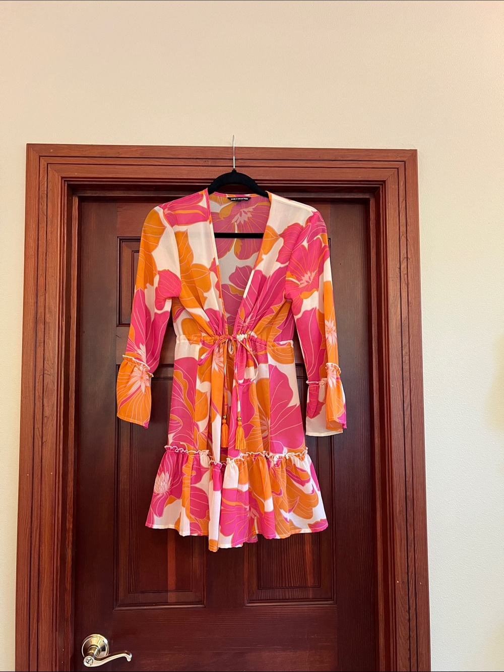 Floral Tie-Waist Swim Coverup in Pink & Orange